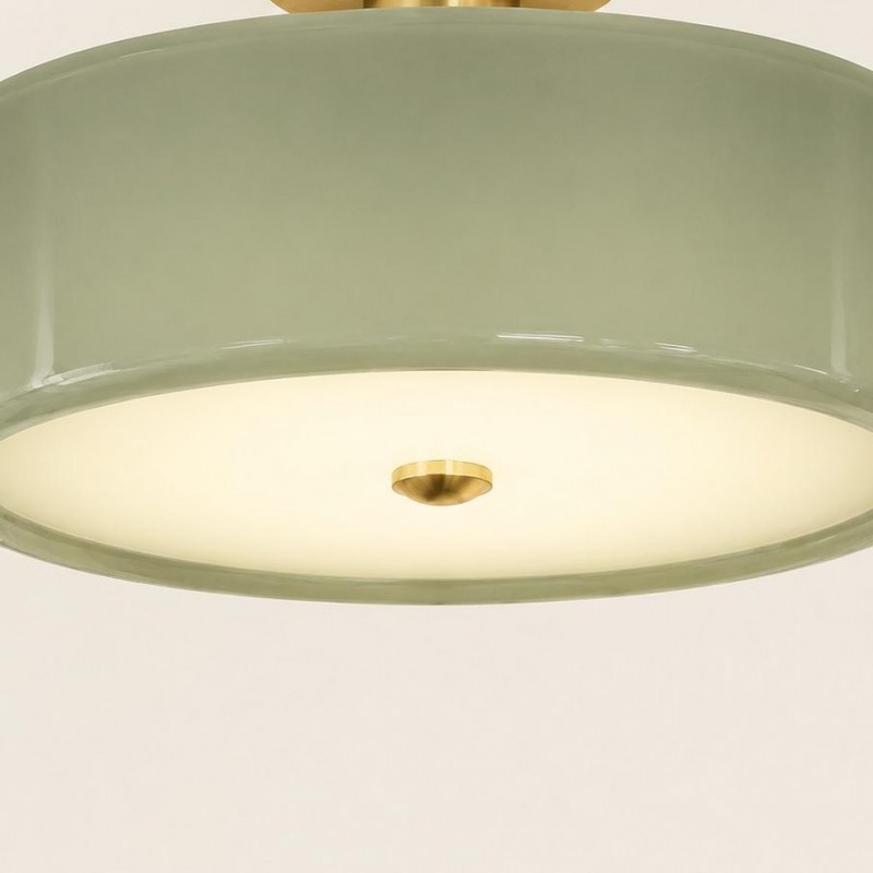 Idalie Mid-Century Modern Glass Drum Semi Flush Mount Ceiling Light