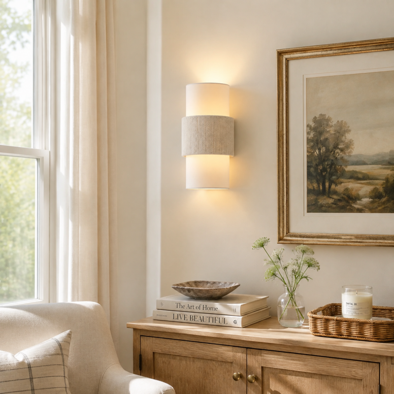 Corin Scandinavian Linen Cylinder Wall Sconce