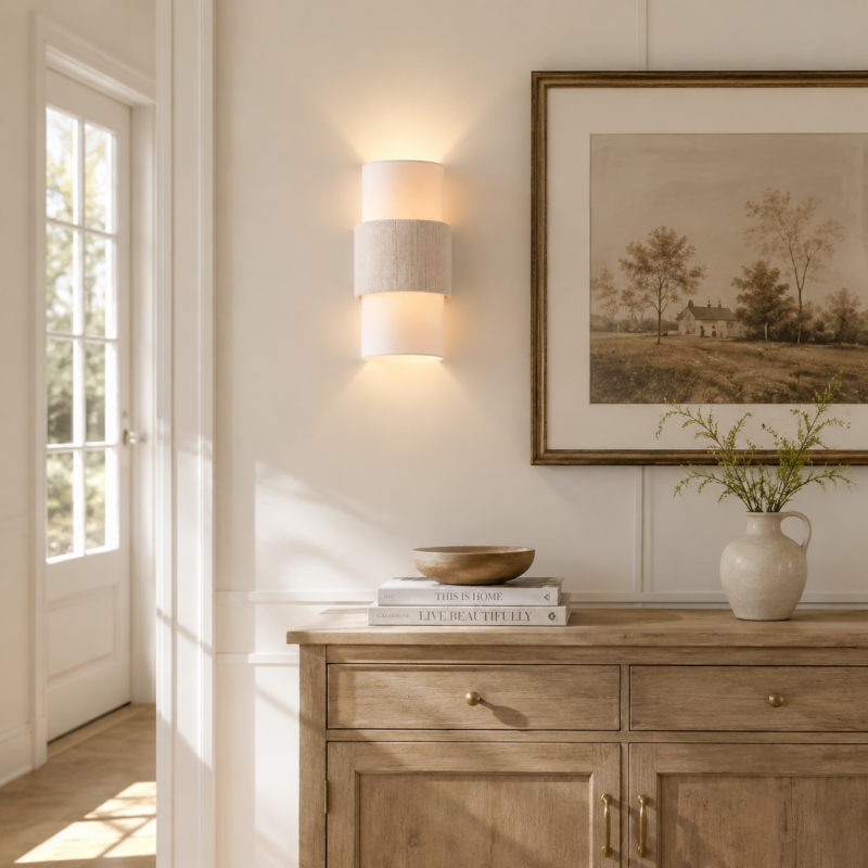 Corin Scandinavian Linen Cylinder Wall Sconce