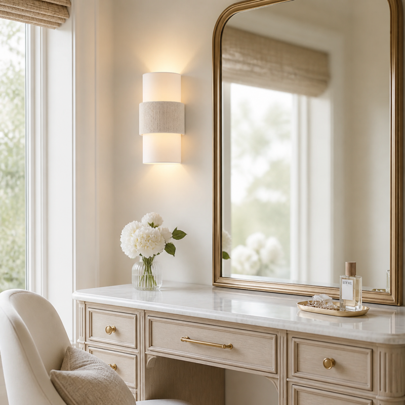 Corin Scandinavian Linen Cylinder Wall Sconce