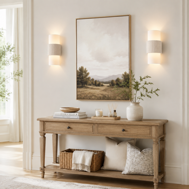 Corin Scandinavian Linen Cylinder Wall Sconce