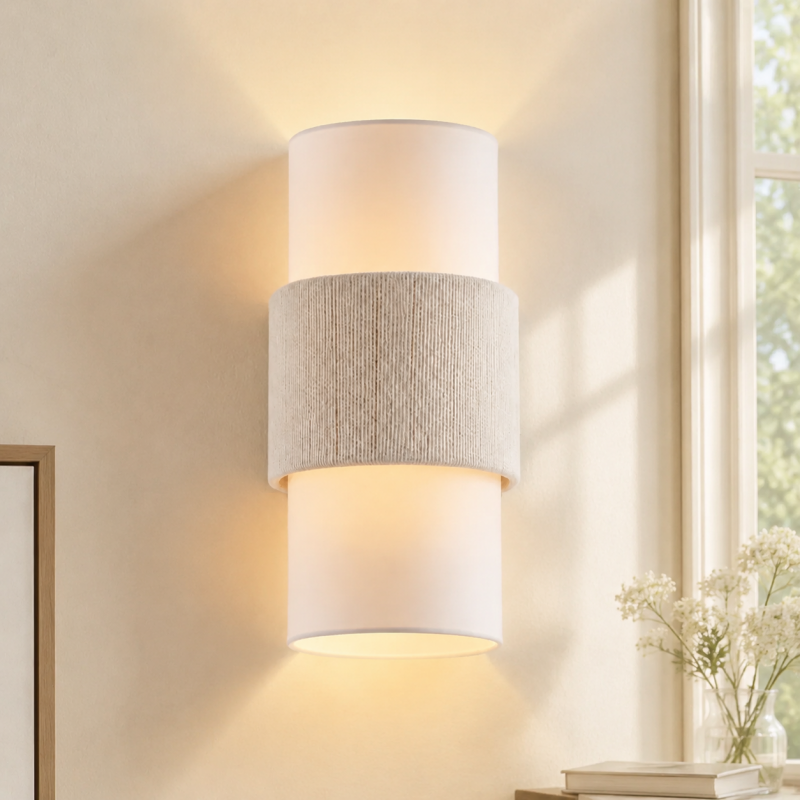 Corin Scandinavian Linen Cylinder Wall Sconce