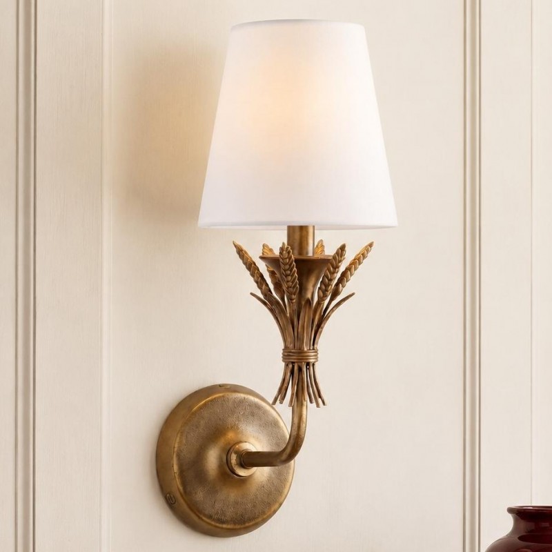 Sylvan Traditional Botanical Brass-Tone Fabric Shade Wall Sconce