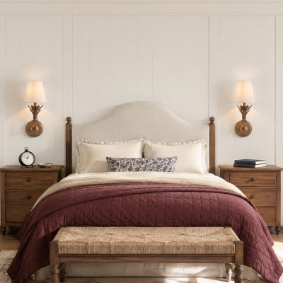 Sylvan Traditional Botanical Brass-Tone Fabric Shade Wall Sconce