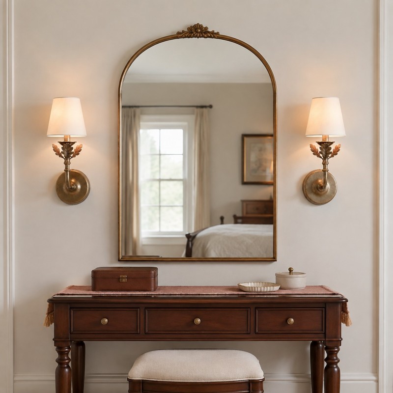Sylvan Traditional Botanical Brass-Tone Fabric Shade Wall Sconce