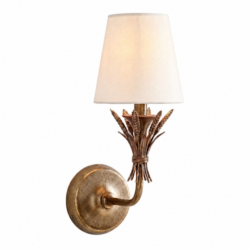 Sylvan Traditional Botanical Brass-Tone Fabric Shade Wall Sconce