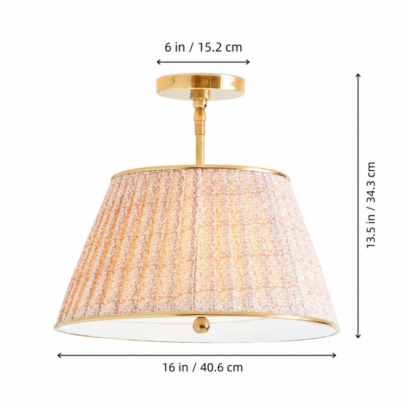 Celestine French Country Pleated Fabric Semi-Flush Ceiling Light