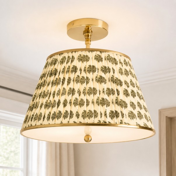 Celestine French Country Pleated Fabric Semi-Flush Ceiling Light