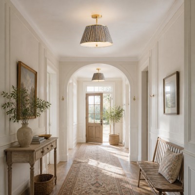 Celestine French Country Pleated Fabric Semi-Flush Ceiling Light