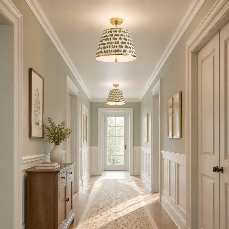 Celestine French Country Pleated Fabric Semi-Flush Ceiling Light