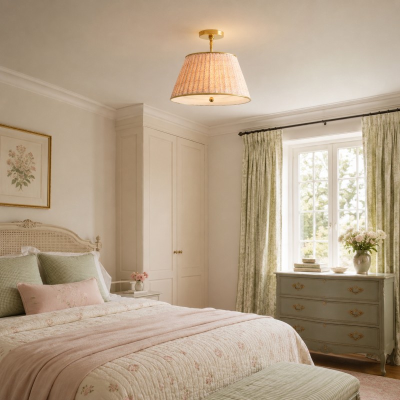 Celestine French Country Pleated Fabric Semi-Flush Ceiling Light