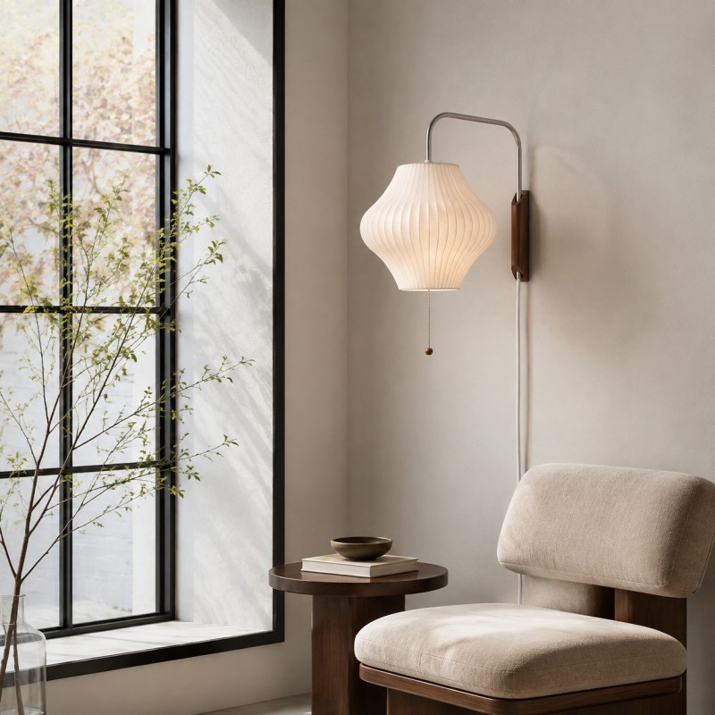 Everett Wabi Sabi Fabric Ribbed Shade Plug In Wall Sconce