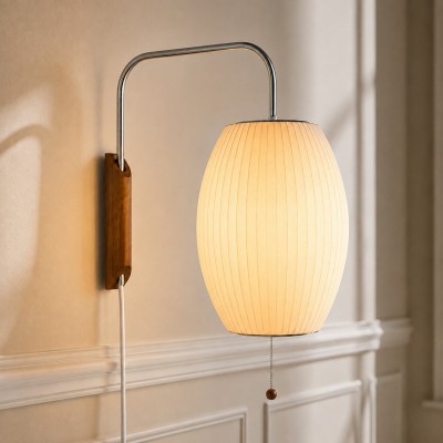 Everett Wabi Sabi Fabric Ribbed Shade Plug In Wall Sconce