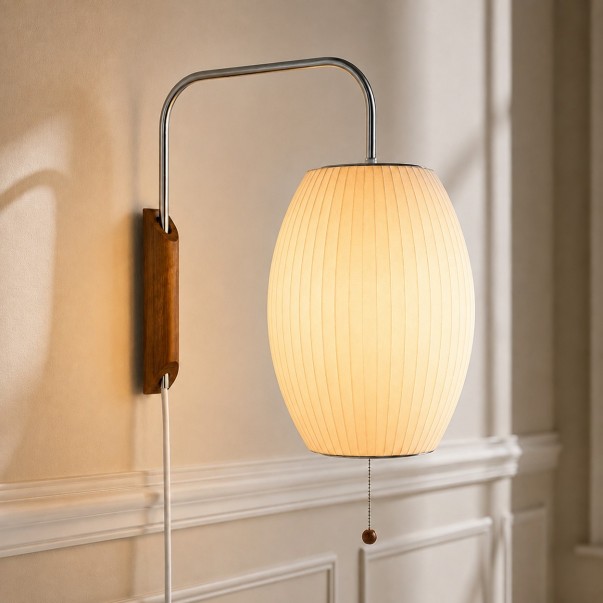 Everett Wabi Sabi Fabric Ribbed Shade Plug In Wall Sconce