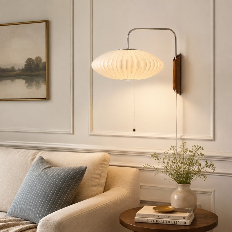 Everett Wabi Sabi Fabric Ribbed Shade Plug In Wall Sconce