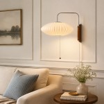 Everett Wabi Sabi Fabric Ribbed Shade Plug In Wall Sconce