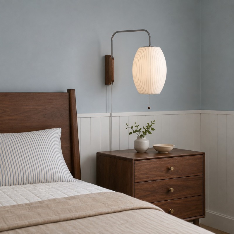Everett Wabi Sabi Fabric Ribbed Shade Plug In Wall Sconce