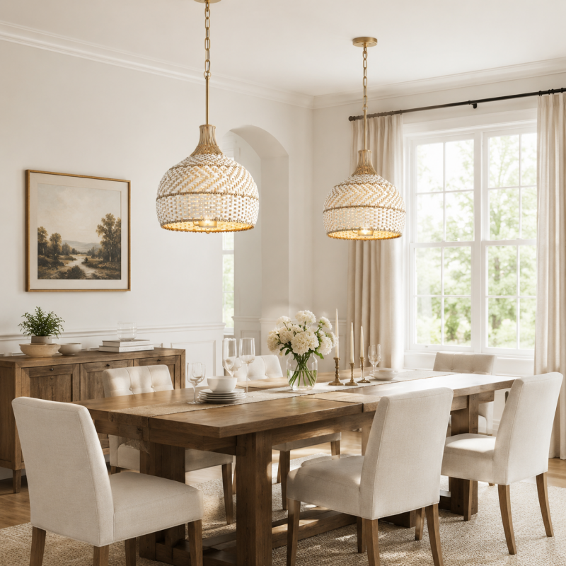 Taviel Coastal Woven Rattan Dome Pendant Light