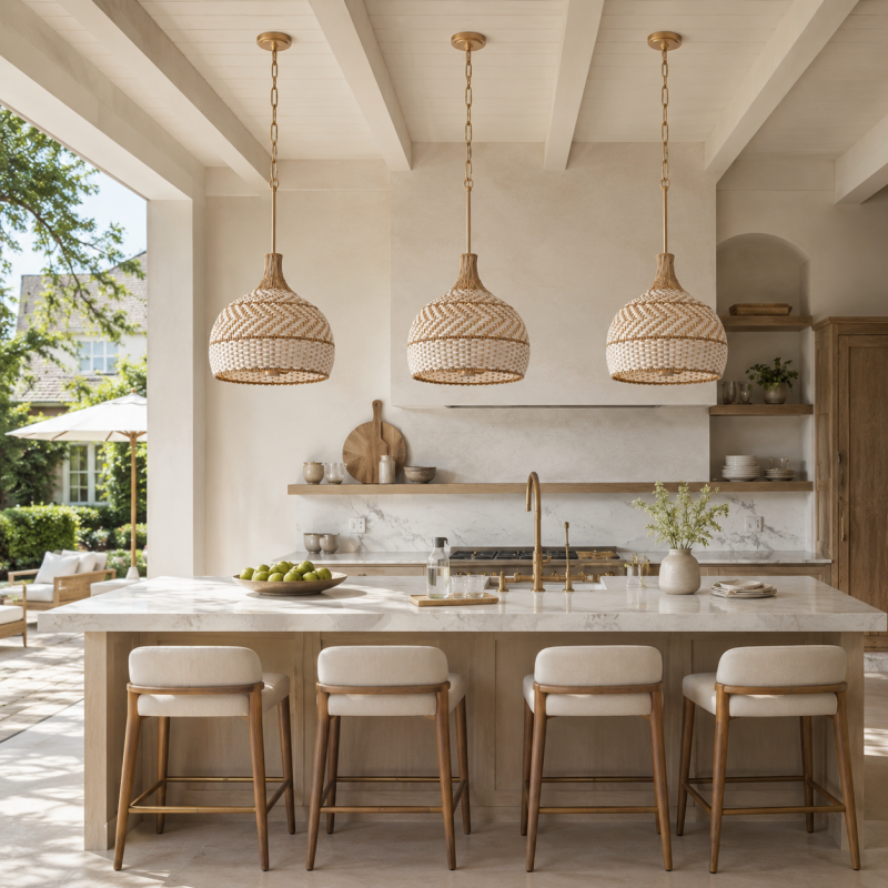 Taviel Coastal Woven Rattan Dome Pendant Light