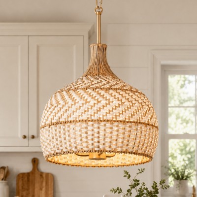 Taviel Coastal Woven Rattan Dome Pendant Light