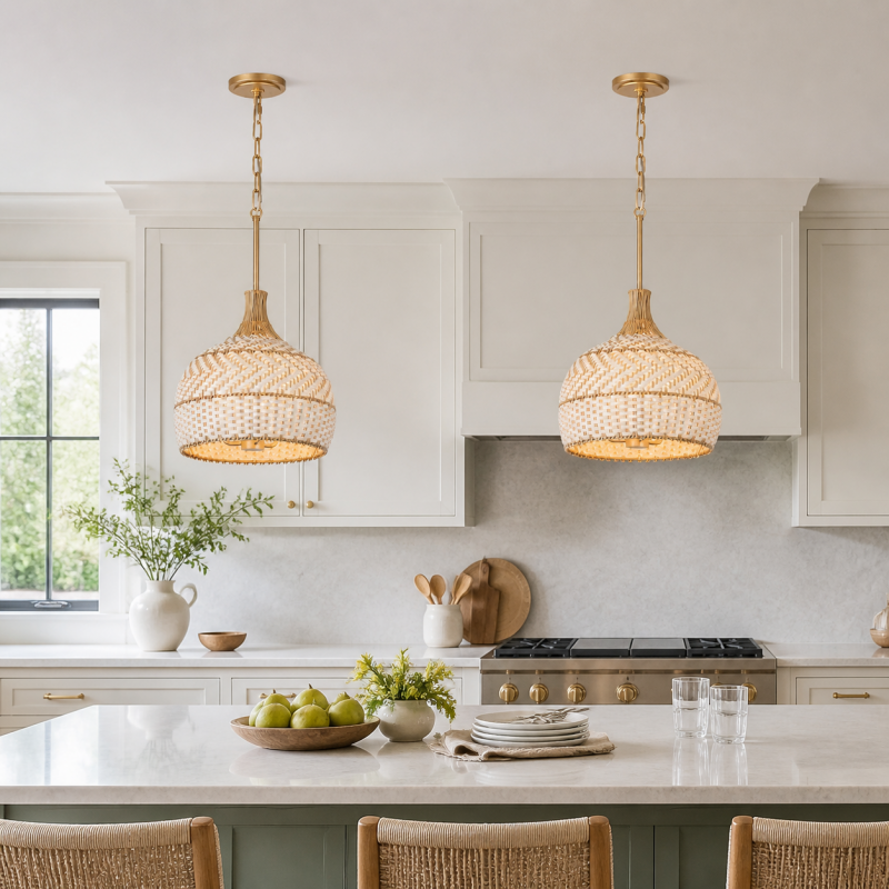 Taviel Coastal Woven Rattan Dome Pendant Light