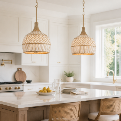 Taviel Coastal Woven Rattan Dome Pendant Light