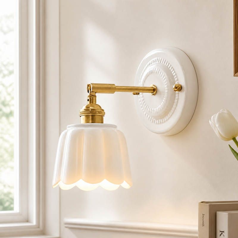 Lior Vintage Scalloped Ceramic Wall Sconce