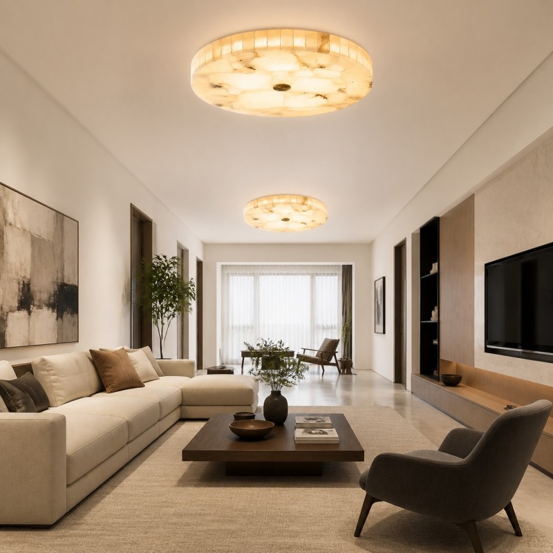 Colette Modern LED Round Alabaster Ceiling Light