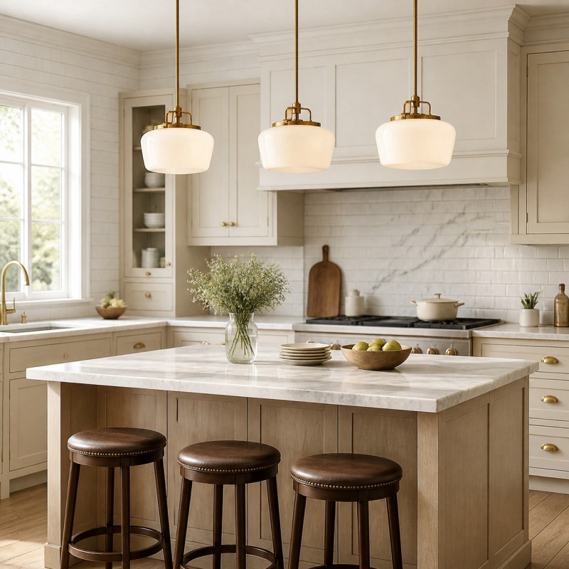 Nathaniel Vintage Brass Rounded Bowl Glass Shade Pendant Light