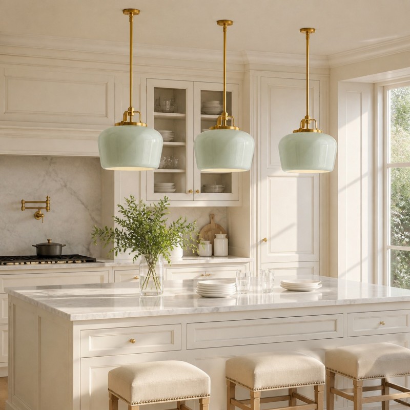 Nathaniel Vintage Brass Rounded Bowl Glass Shade Pendant Light