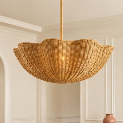Daxter Bohemian Woven Rattan Scalloped Pendant Light