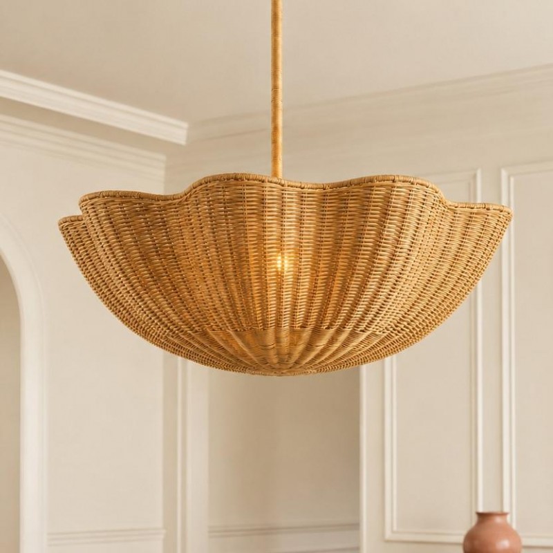 Daxter Bohemian Woven Rattan Scalloped Pendant Light