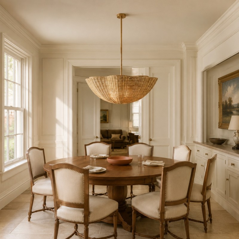 Daxter Bohemian Woven Rattan Scalloped Pendant Light