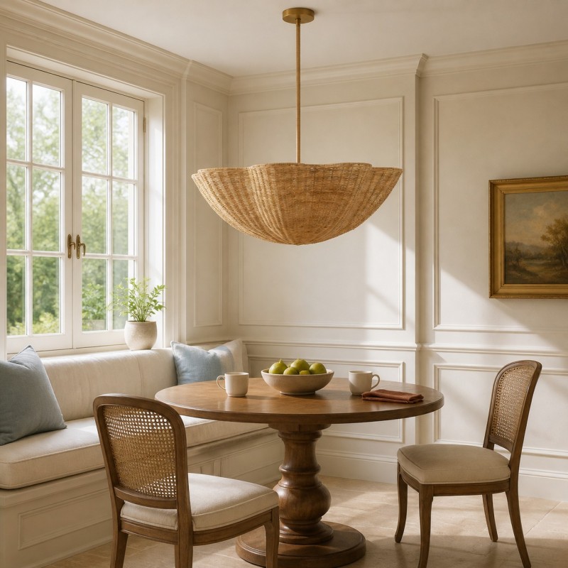 Daxter Bohemian Woven Rattan Scalloped Pendant Light