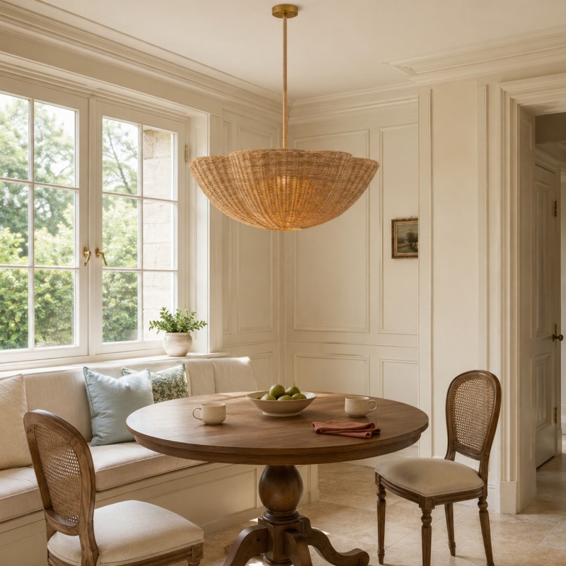 Daxter Bohemian Woven Rattan Scalloped Pendant Light