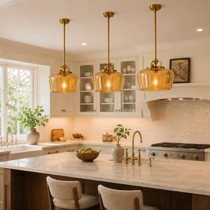 Nathaniel Vintage Brass Rounded Bowl Glass Shade Pendant Light