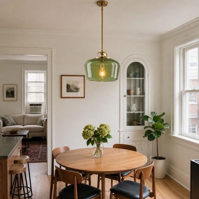 Nathaniel Vintage Brass Rounded Bowl Glass Shade Pendant Light