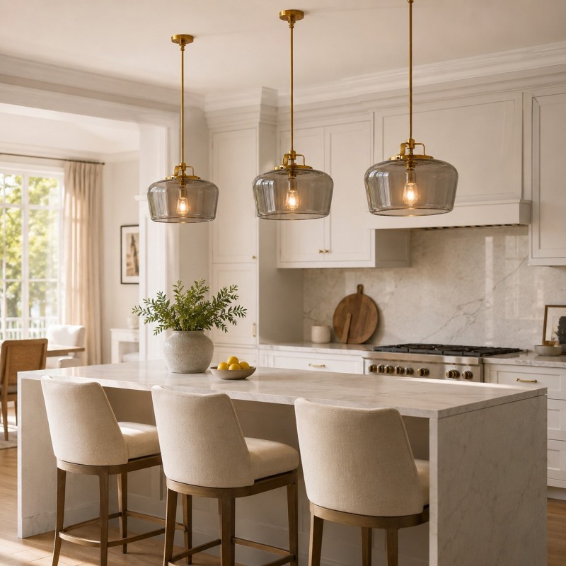 Nathaniel Vintage Brass Rounded Bowl Glass Shade Pendant Light