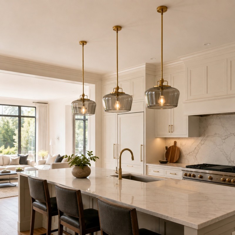 Nathaniel Vintage Brass Rounded Bowl Glass Shade Pendant Light
