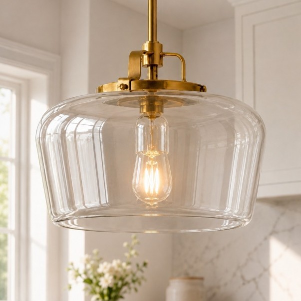 Nathaniel Vintage Brass Rounded Bowl Glass Shade Pendant Light
