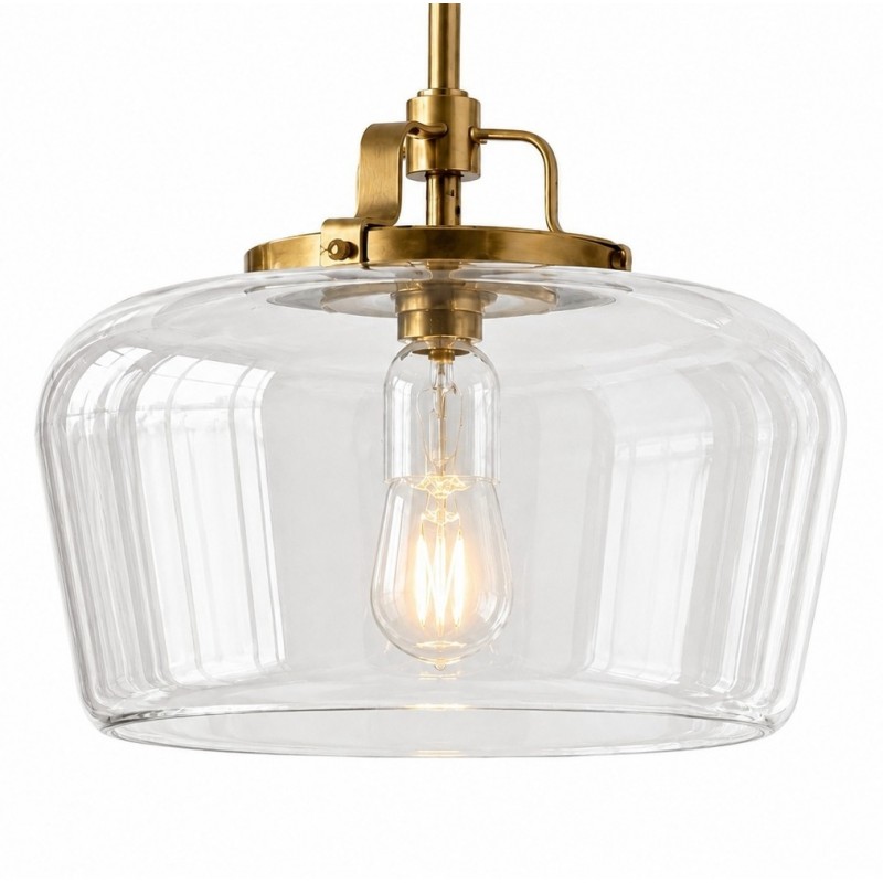 Nathaniel Vintage Brass Rounded Bowl Glass Shade Pendant Light
