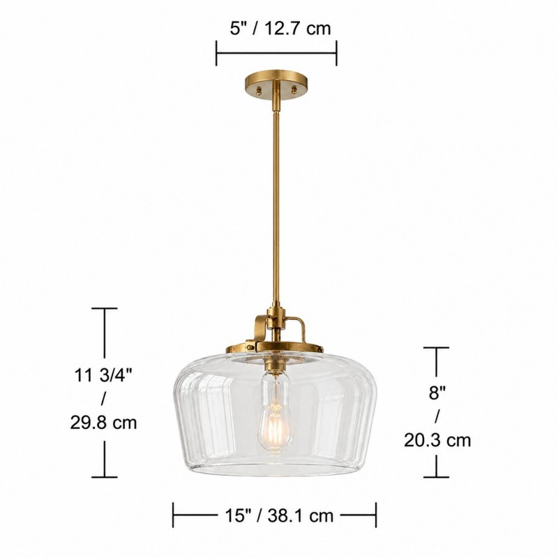 Nathaniel Vintage Brass Rounded Bowl Glass Shade Pendant Light