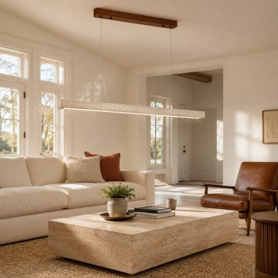 Umberto Minimalist Travertine Linear Pendant Light