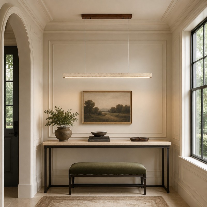 Umberto Minimalist Travertine Linear Pendant Light