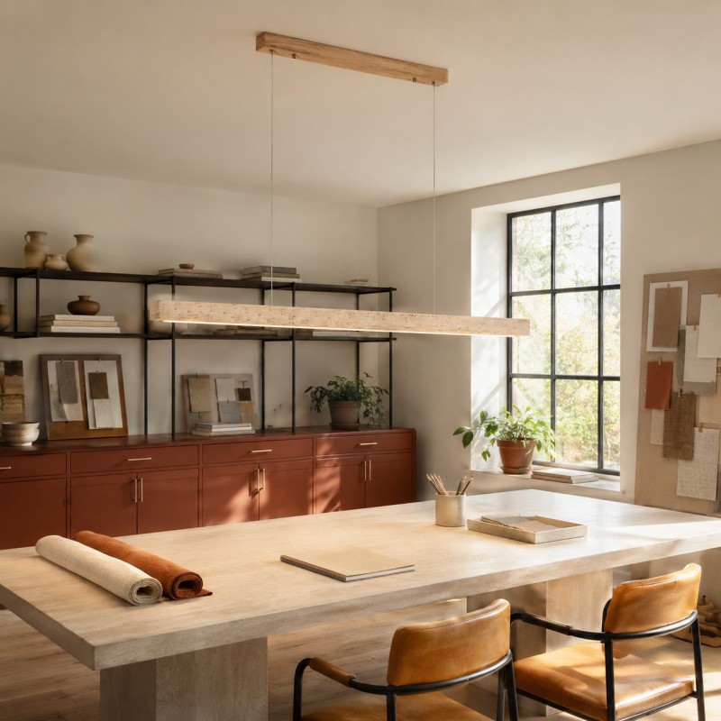 Umberto Minimalist Travertine Linear Pendant Light