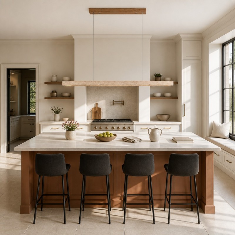 Umberto Minimalist Travertine Linear Pendant Light