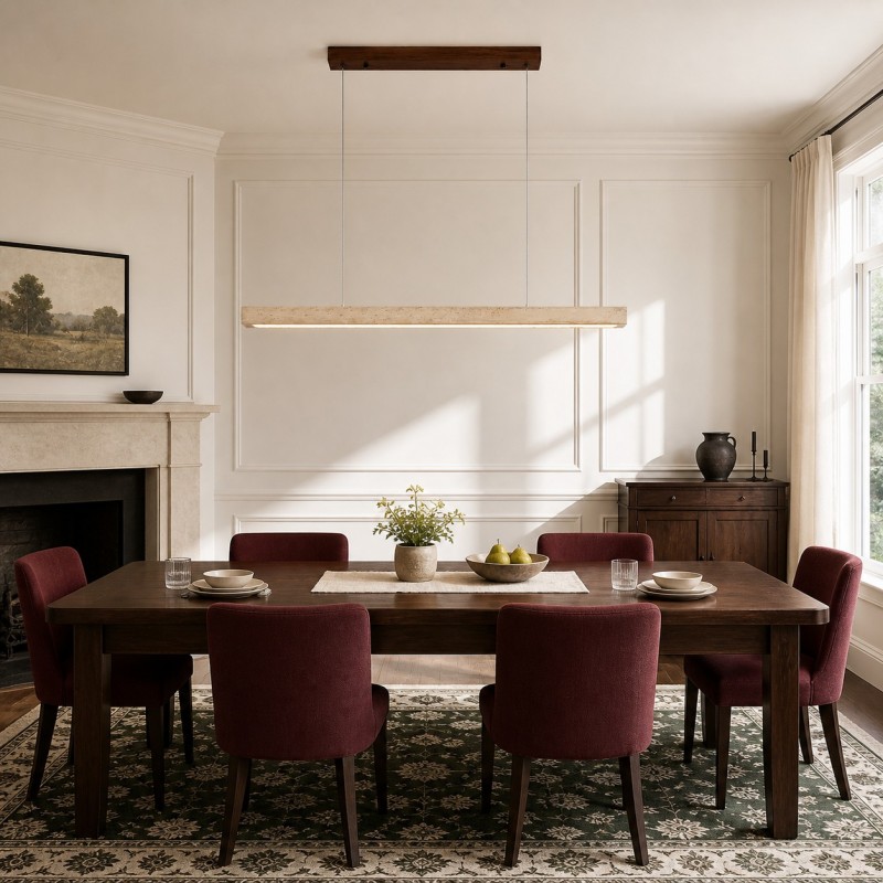 Umberto Minimalist Travertine Linear Pendant Light