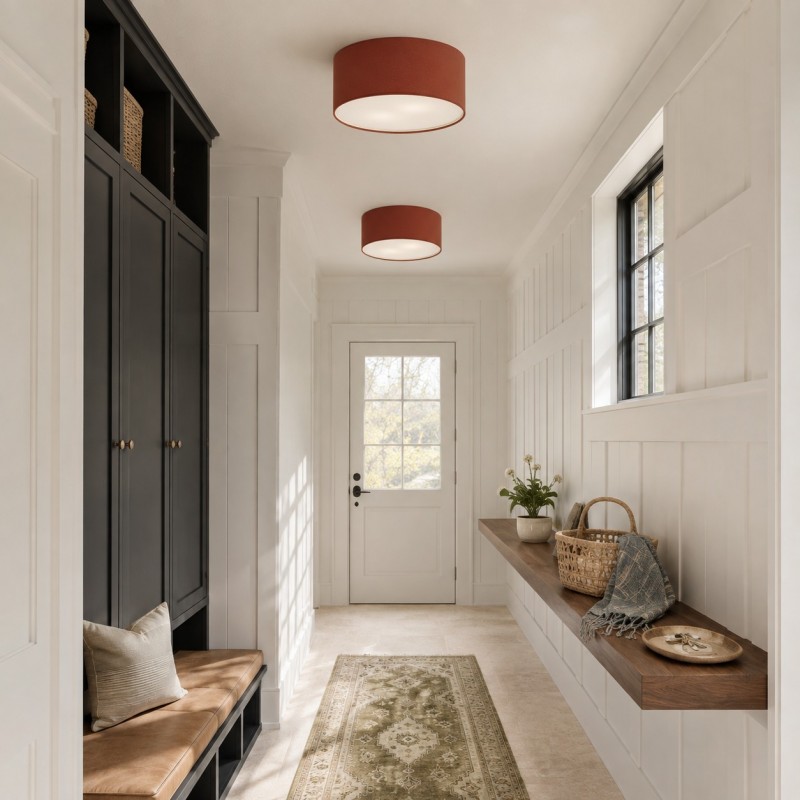 Toren Modern Linen Fabric Drum Flush Mount Ceiling Light