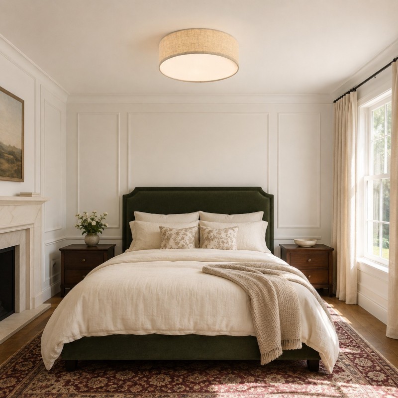 Toren Modern Linen Fabric Drum Flush Mount Ceiling Light