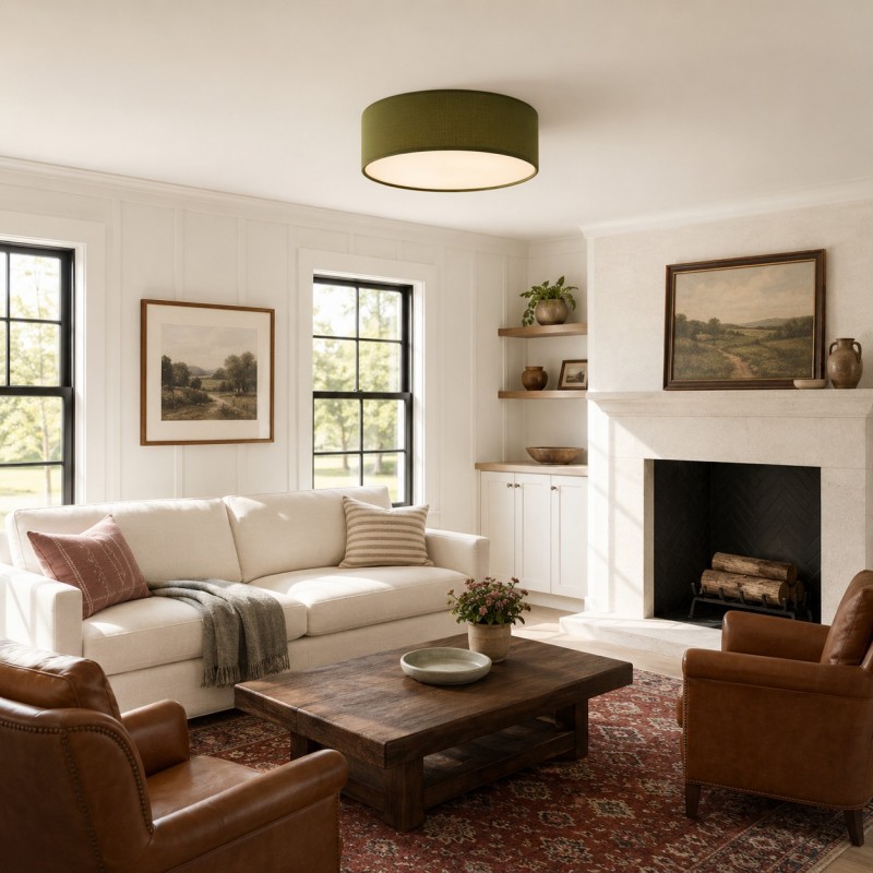 Toren Modern Linen Fabric Drum Flush Mount Ceiling Light